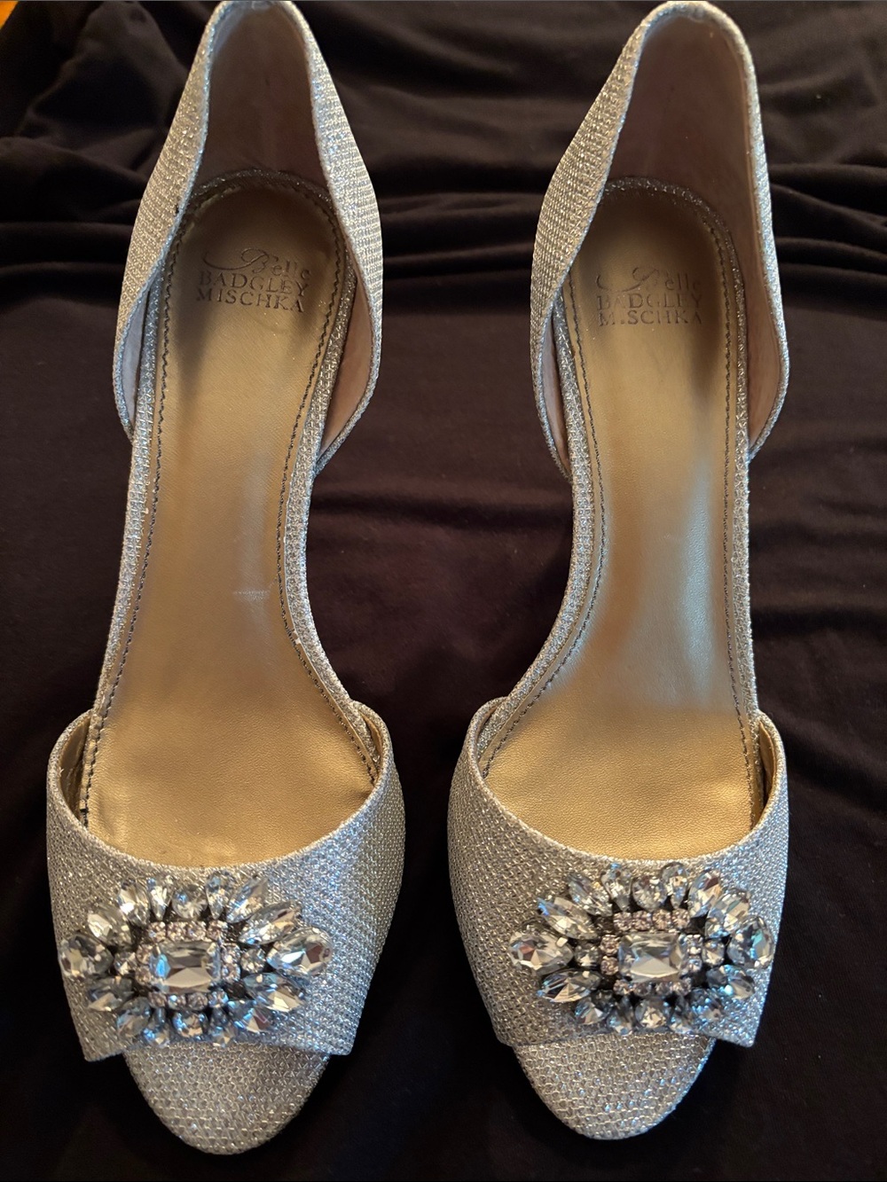 NWT Badgley Mischka Silver Crystal Peep-Toe D'Orsay Heels